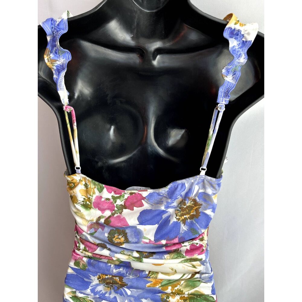 Lulu's Floral Ruched Mini Dress — Blue, Pink & Gold - Picture 7 of 11